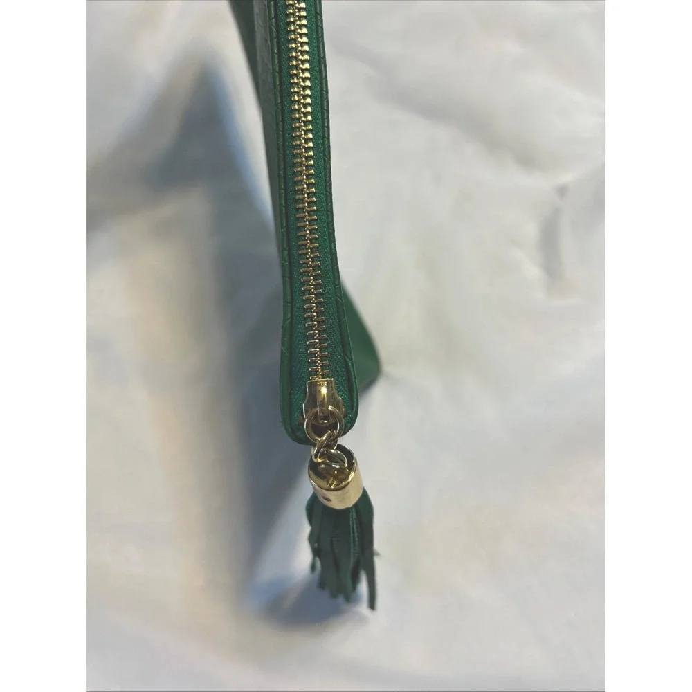 Gigi New York All In One Clutch Emerald Green Python Embossed Leather Tassel Bag